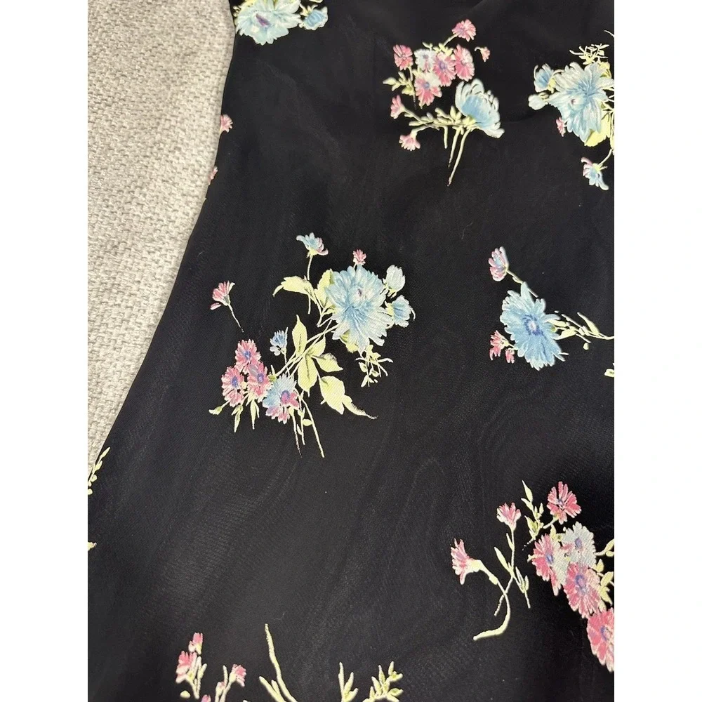 Vtg 90s Evan Picone Dress Womens 10 Petite Black Floral Whimsigoth‎ Dark Fairy